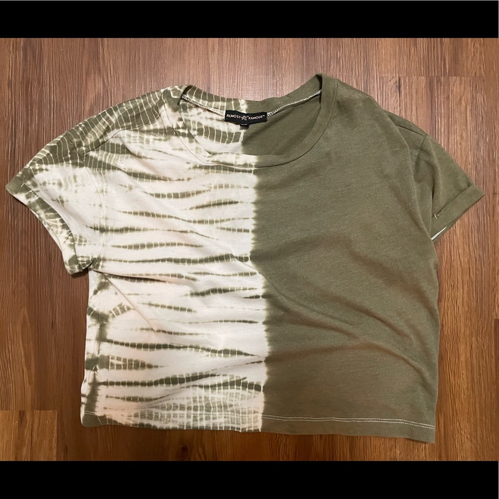 Washed out white and green tie-dye crop top
